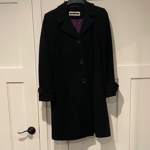 Kristen Blake Black Wool Coat with Purple Lining